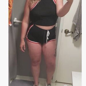 Black Athletic Tank and Shorts Set with Red Trim